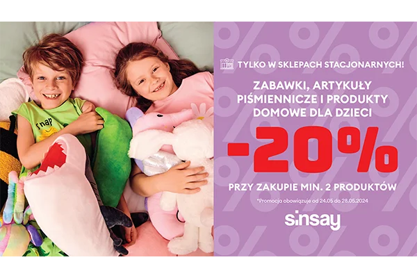      Sinsay - Zabawki, artykuły piśmiennicze i produkty domowe dla dzieci -20%   