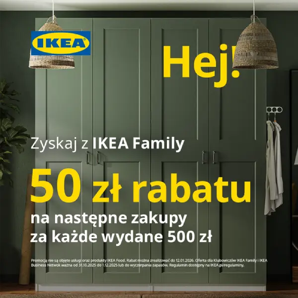 Studio Planowania IKEA - 50 zł rabatu na następne zakupy za każde wydane 500 zł.